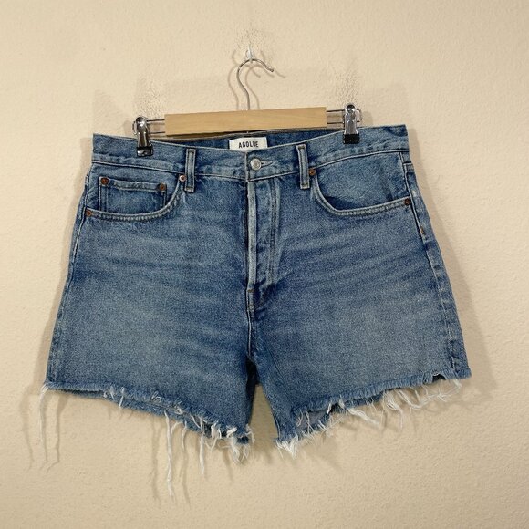 Agolde Pants - Agolde Parker Long Short Denim Size 31 Cutoff Button Fly 4" High Rise Blue